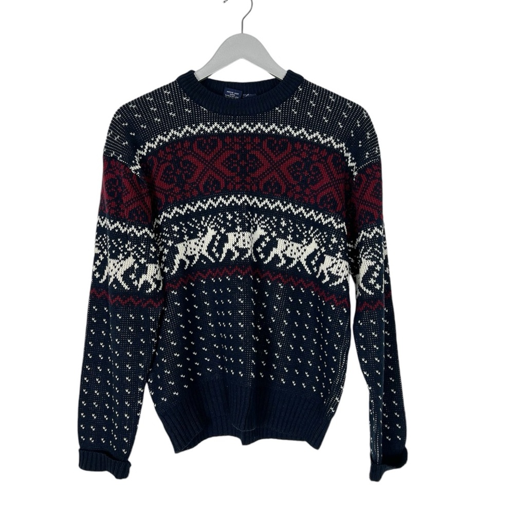 Vintage Deer sweater Mens medium dark‎ blue nordic Lodge  Grandpa